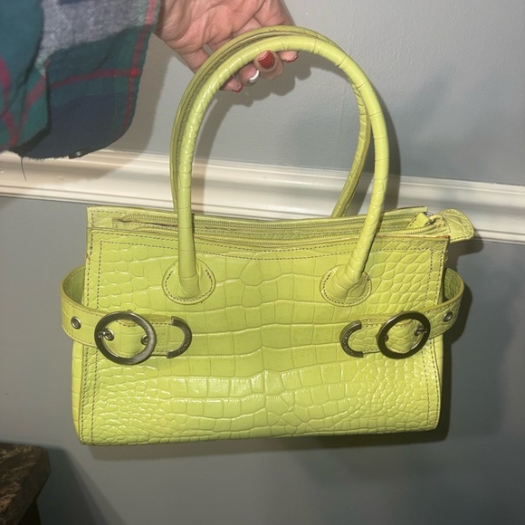 💚 Franco Sarto Lime Green Croc Embossed Leather Satchel Handbag - Picture 10 of 10